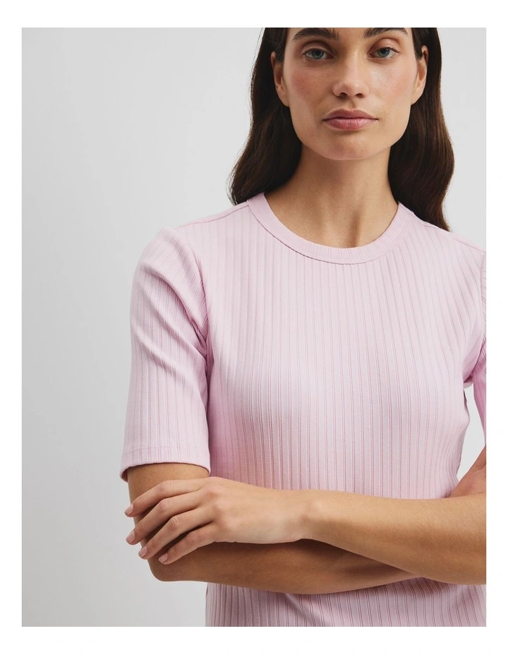 Australian Cotton Blend Short Sleeve Fitted T-shirt in Floss Pink image 2