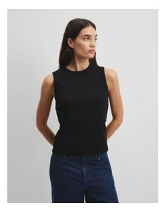 Australian Cotton Blend Fitted Rib Tank in Black