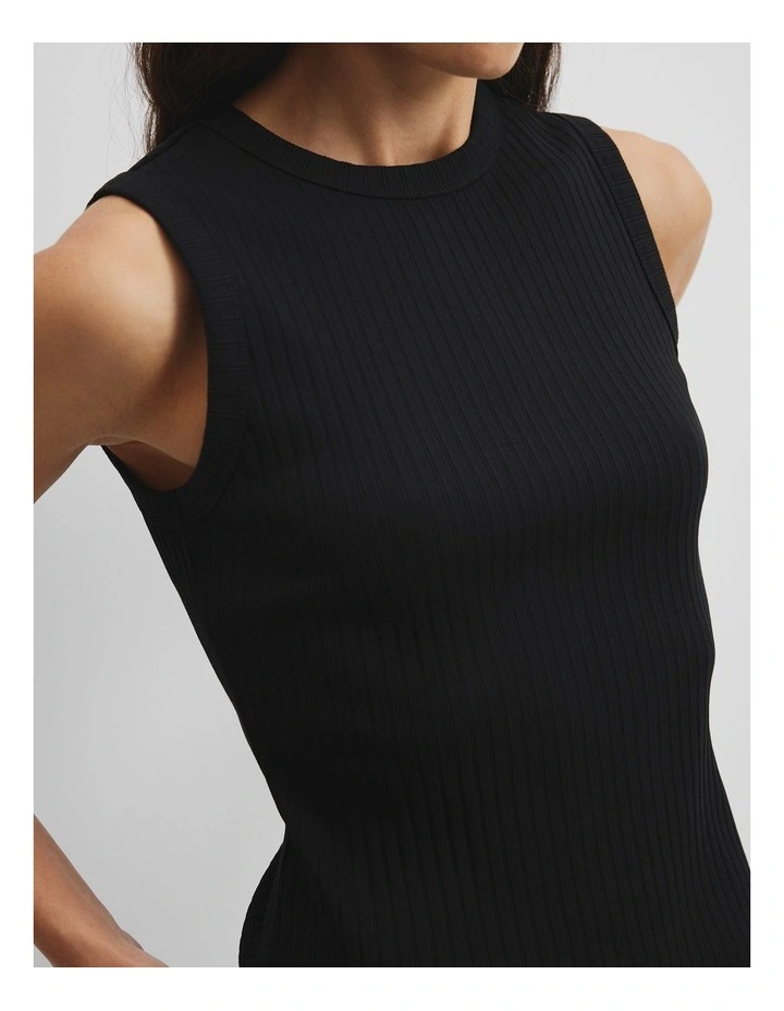 Australian Cotton Blend Fitted Rib Tank in Black image 2