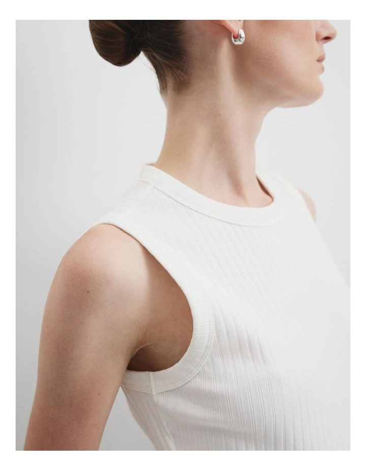 Australian Cotton Blend Fitted Rib Tank in White image 2