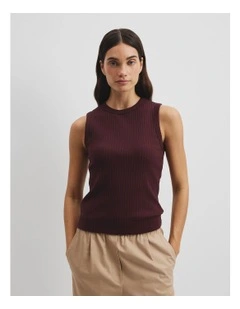 Australian Cotton Blend Fitted Rib Tank in Plum