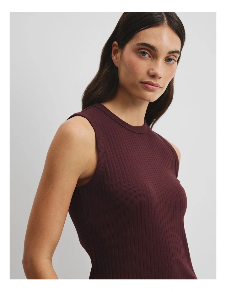Australian Cotton Blend Fitted Rib Tank in Plum image 3