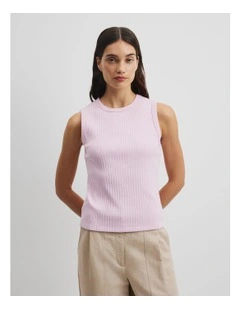 Australian Cotton Blend Fitted Rib Tank in Floss Pink