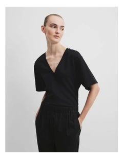 V-neck Longline T-shirt in Black