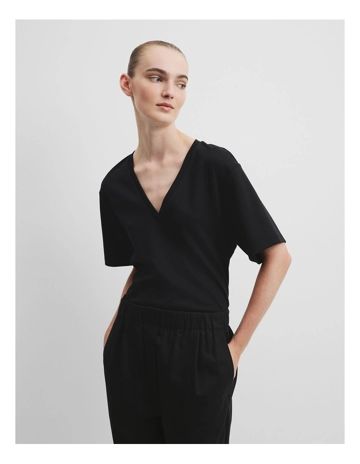 V-neck Longline T-shirt in Black image 1