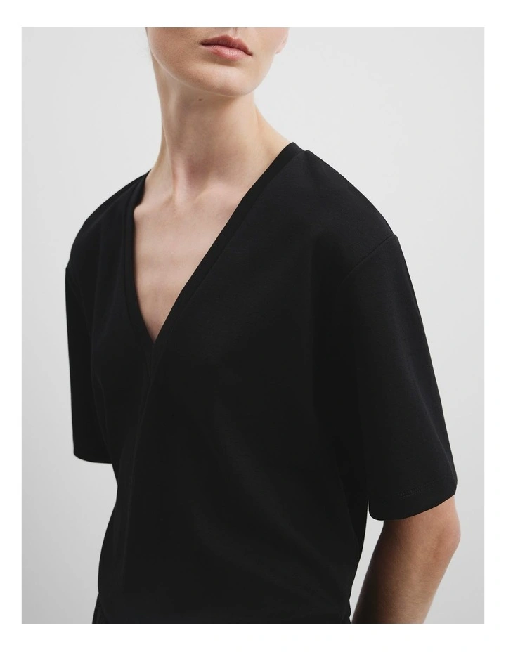 V-neck Longline T-shirt in Black image 2