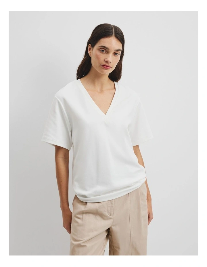 V-neck Longline T-shirt in White image 1