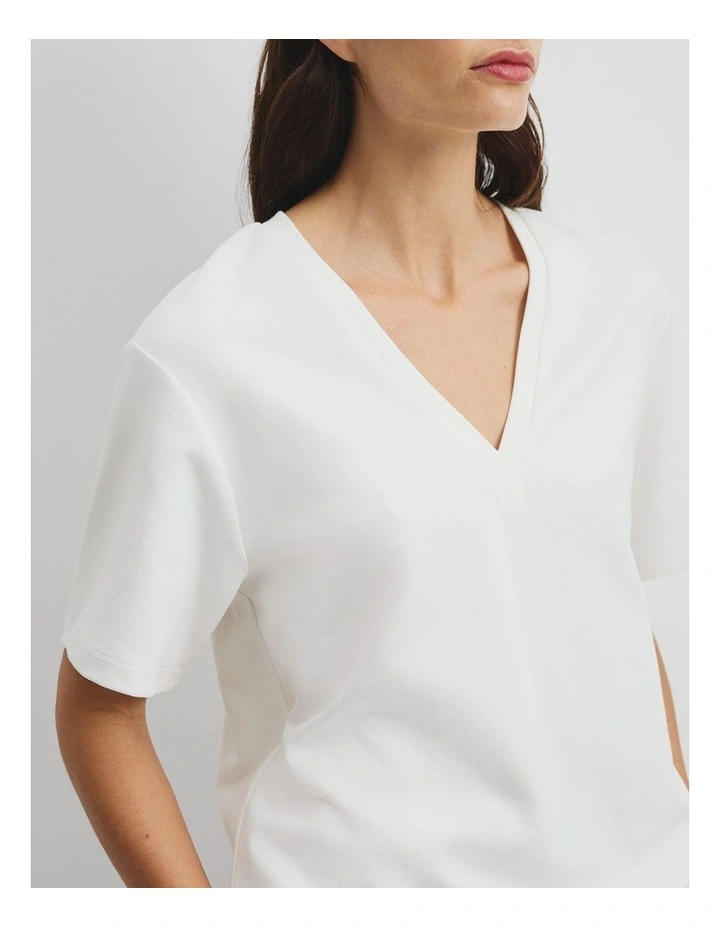 V-neck Longline T-shirt in White image 2
