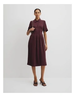 Tuck Detail Shirt Dress in Plum