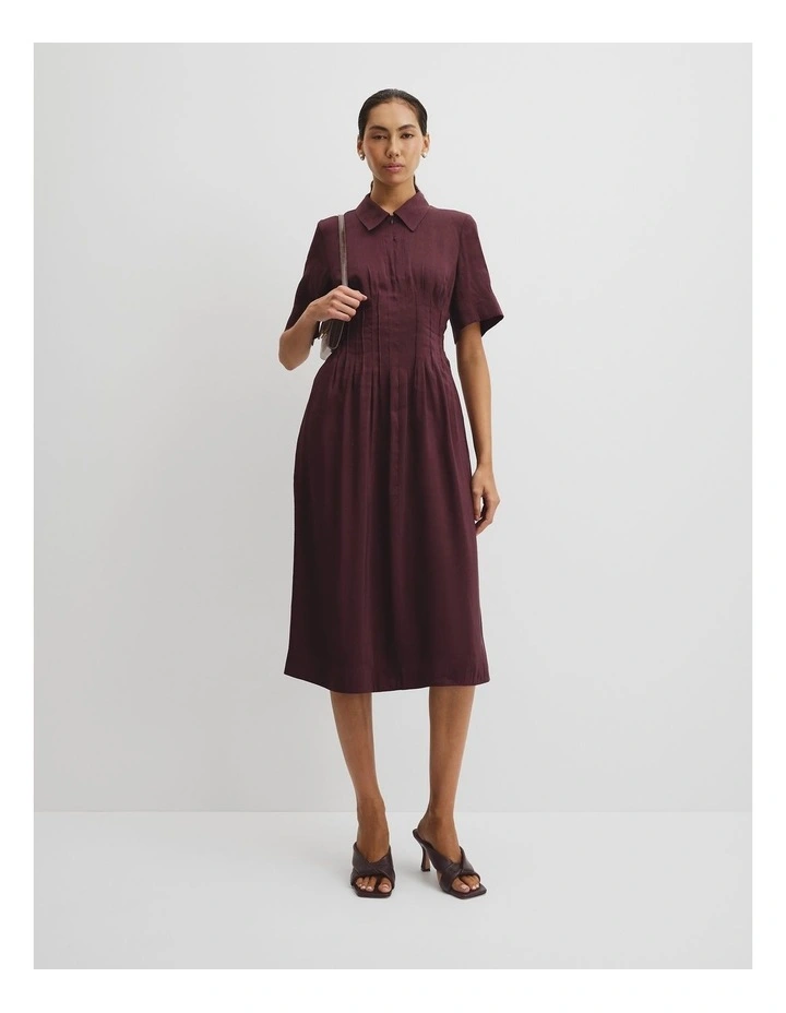 Tuck Detail Shirt Dress in Plum image 1