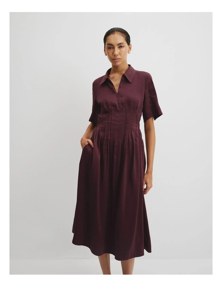 Tuck Detail Shirt Dress in Plum image 2