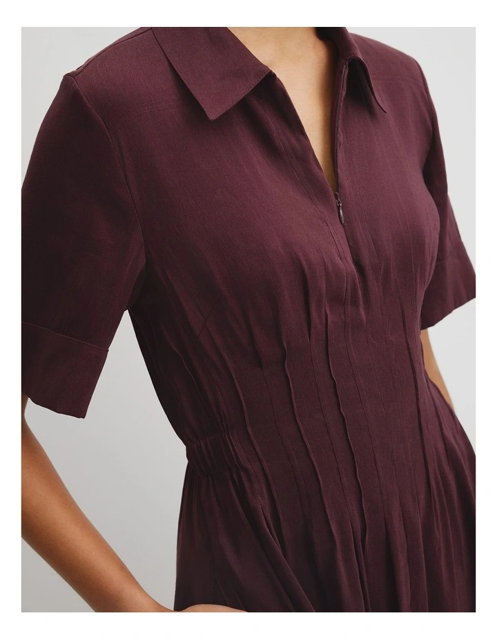Tuck Detail Shirt Dress in Plum image 3