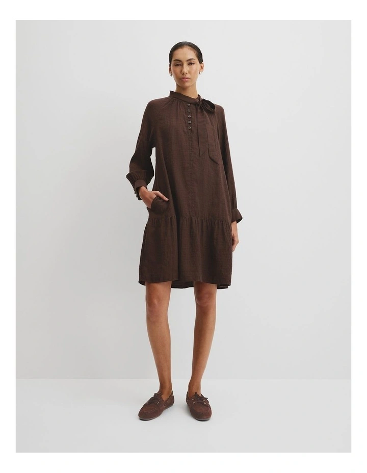 Textured Smock Dress in Cocoa Bean image 1