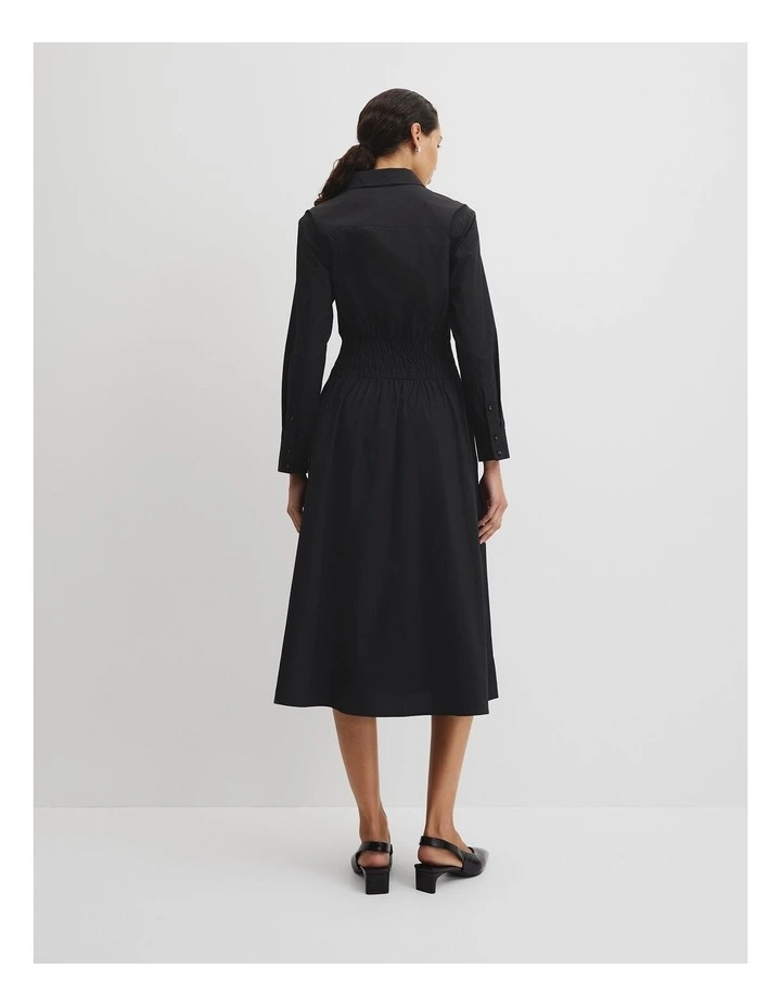 Australian Cotton Shirred Waist Shirt Dress in Black image 4