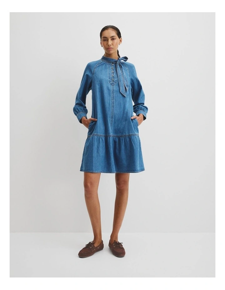 Soft Denim Smock Dress in Mid Blue Wash image 1