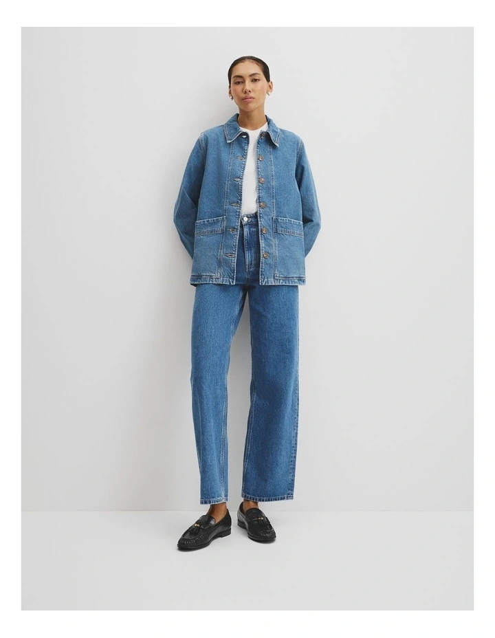 Denim Shacket in Mid Blue Wash image 1