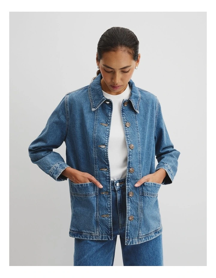 Denim Shacket in Mid Blue Wash image 2