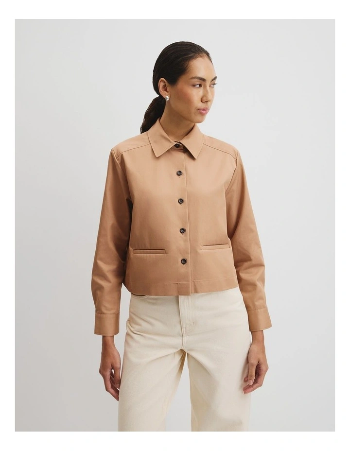 Crop Shacket in Light Cognac image 1