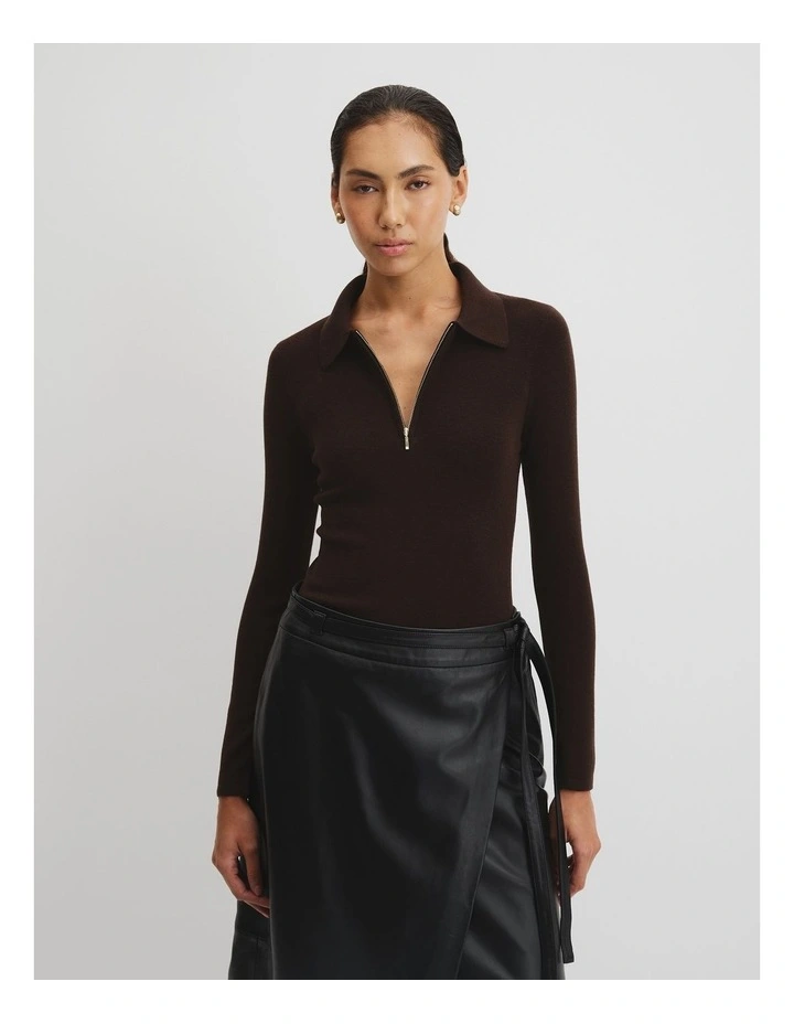 Wool Silk Collared Knit in Cocoa Bean image 1