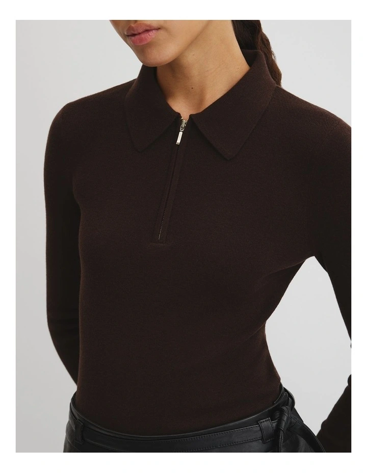 Wool Silk Collared Knit in Cocoa Bean image 2