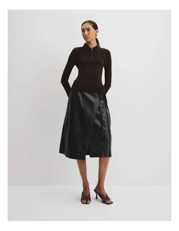 Wool Silk Collared Knit in Cocoa Bean image 3