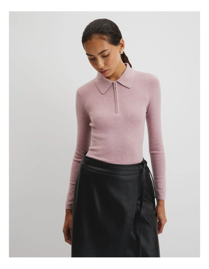 Wool Silk Collared Knit in Geranium image 2