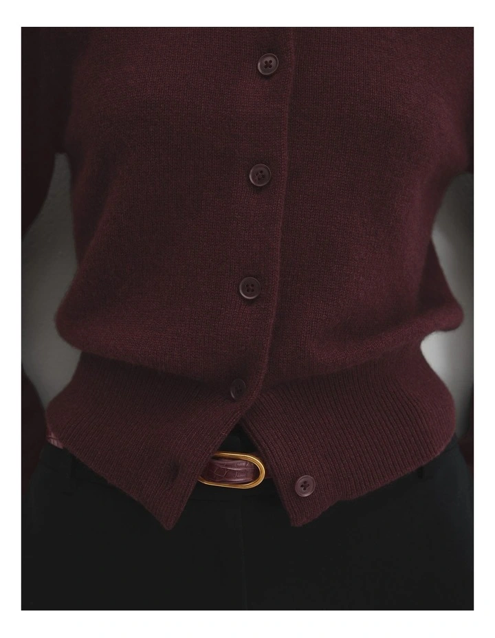 Cotton Cashmere Crew Neck Cardigan in Plum image 2