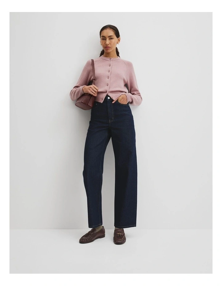 Cotton Cashmere Crew Neck Cardigan in Geranium image 1