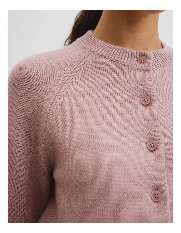 Cotton Cashmere Crew Neck Cardigan in Geranium image 2