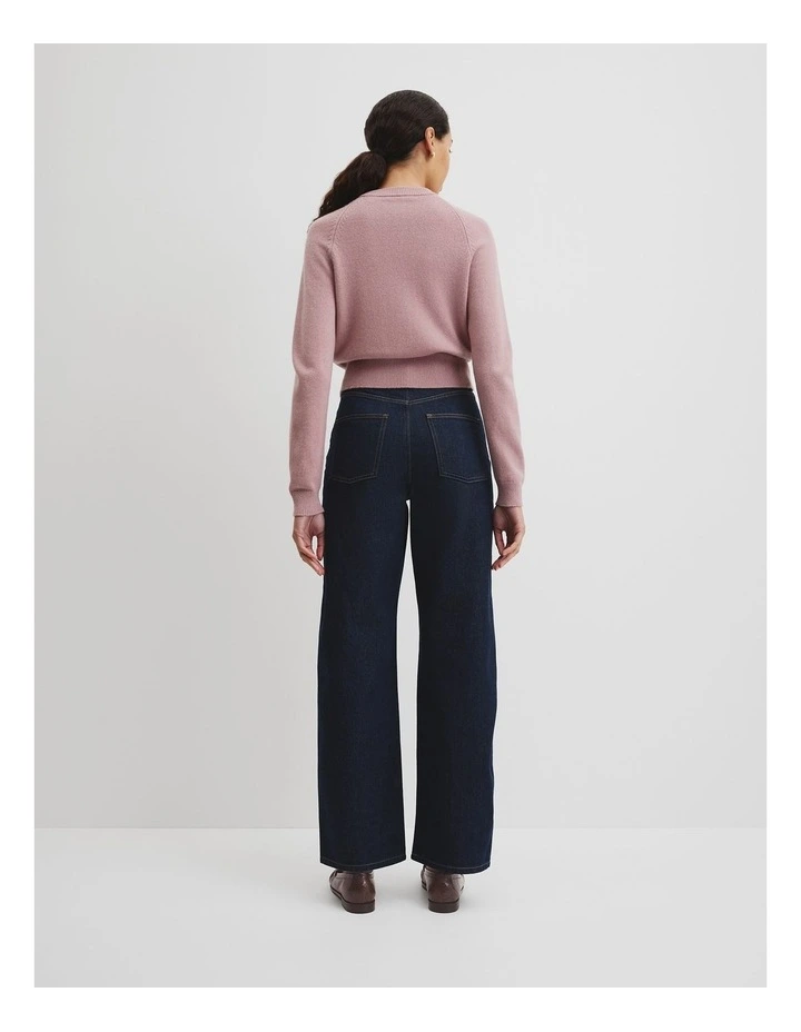 Cotton Cashmere Crew Neck Cardigan in Geranium image 4