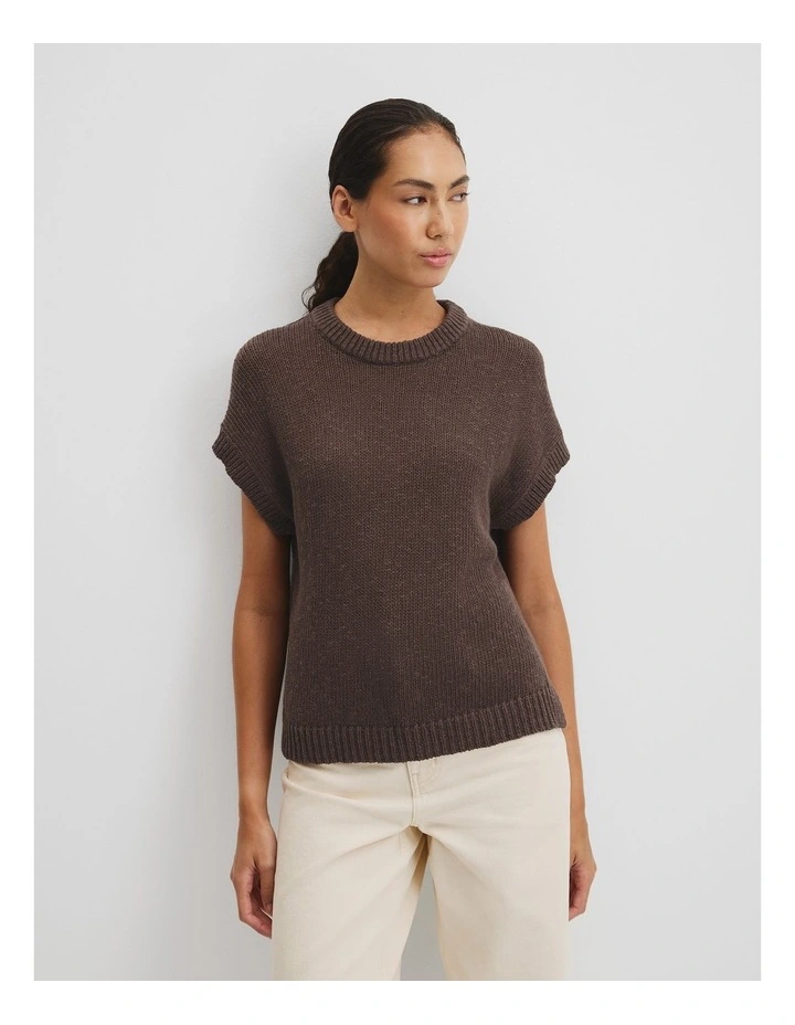 Textured Knit T-shirt in Cocoa Bean image 1