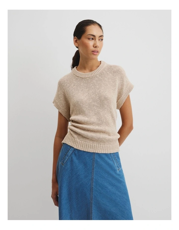 Textured Knit T-shirt in Camel Marle image 1