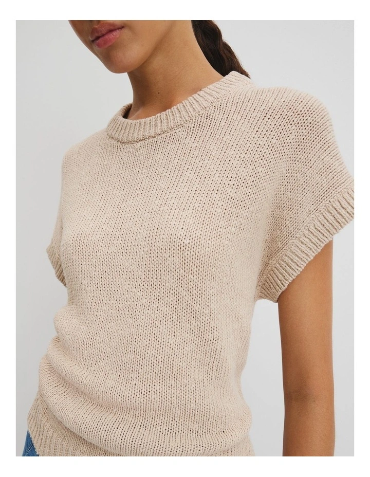 Textured Knit T-shirt in Camel Marle image 2