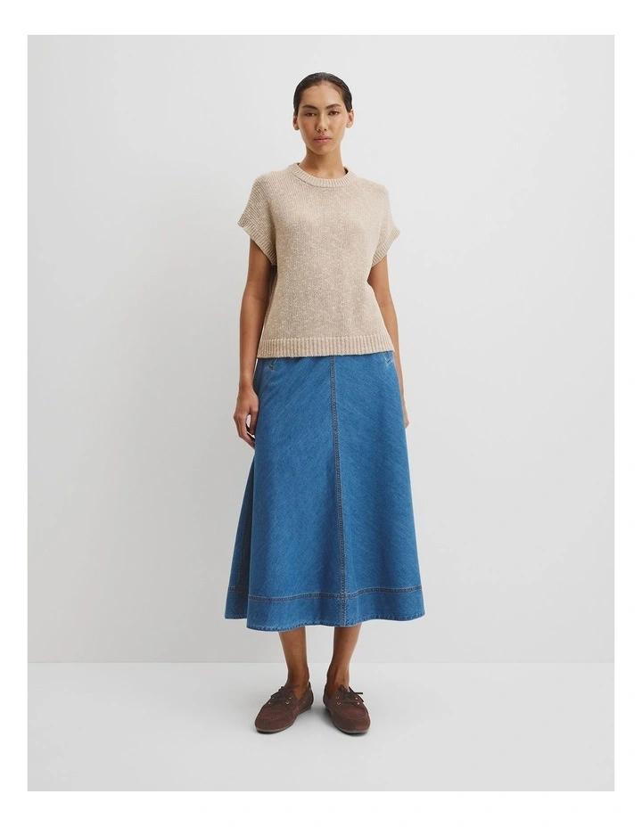 Textured Knit T-shirt in Camel Marle image 3