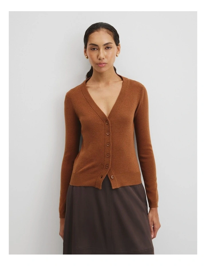 Wool Silk Cardigan in Cognac image 1