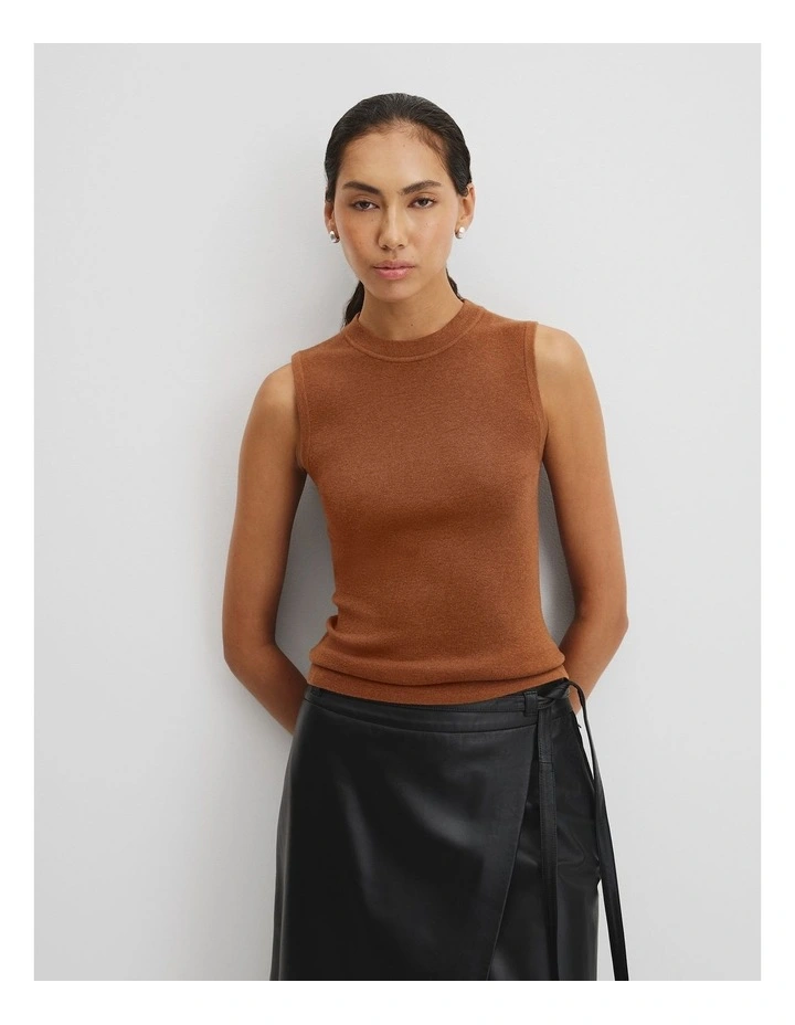 Wool Silk Tank in Cognac image 3