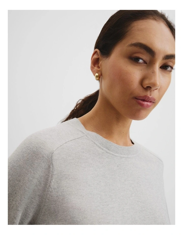 Cotton Cashmere Blend T-shirt in Light Grey Marle image 2