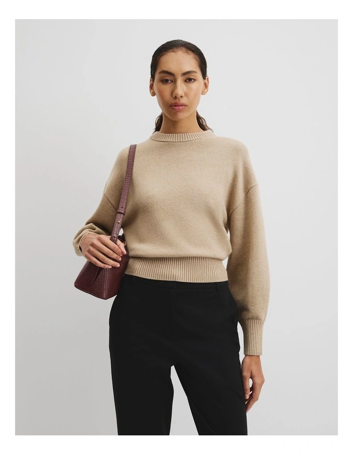 Crop Crew Neck Knit in Almond Marle image 1