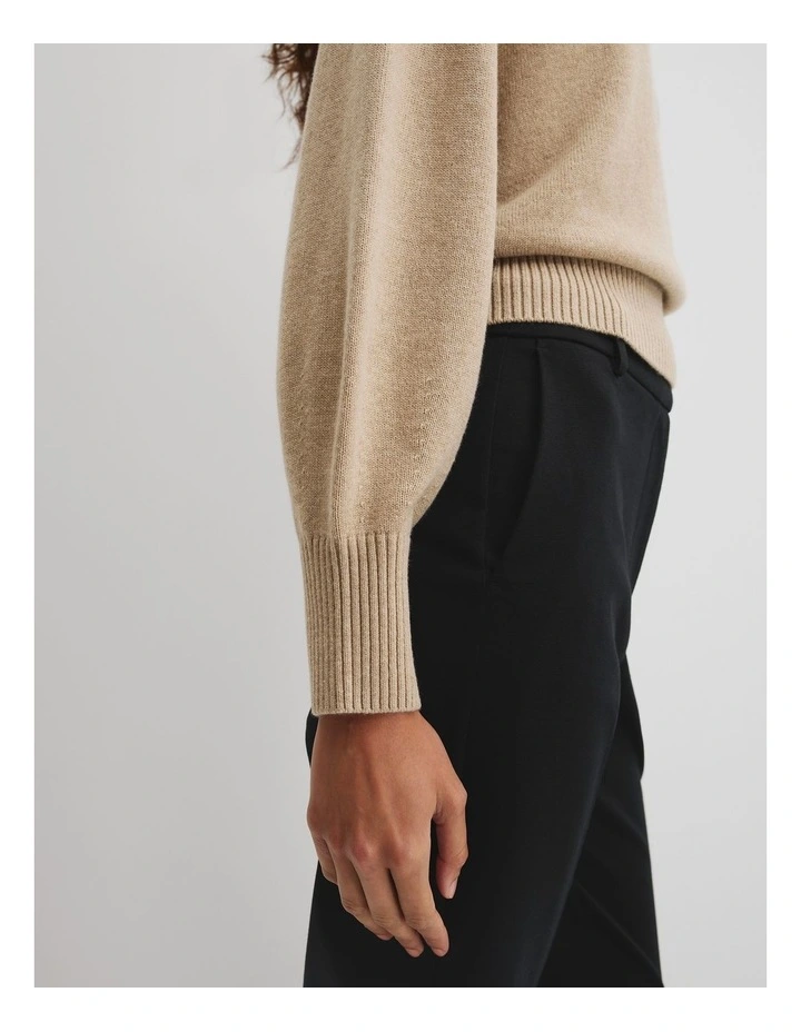 Crop Crew Neck Knit in Almond Marle image 2