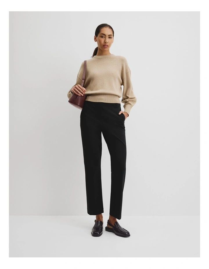 Crop Crew Neck Knit in Almond Marle image 3