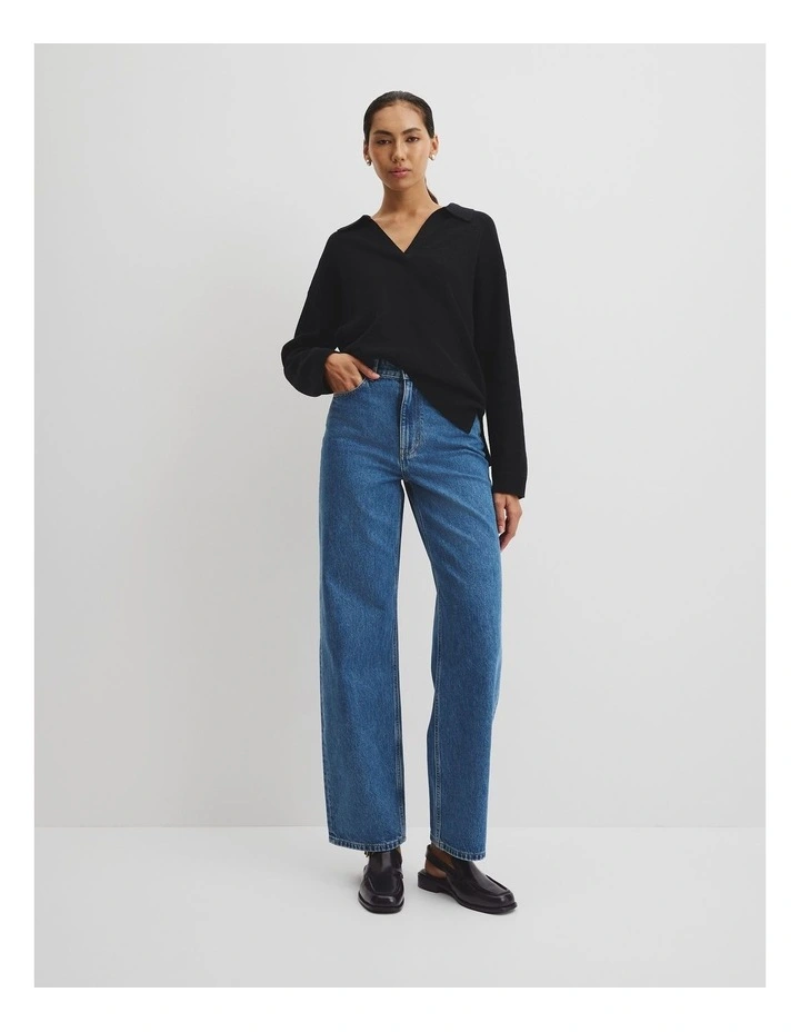 Organically Grown Cotton Linen Blend Long Sleeve Knit Jumper in Black image 1