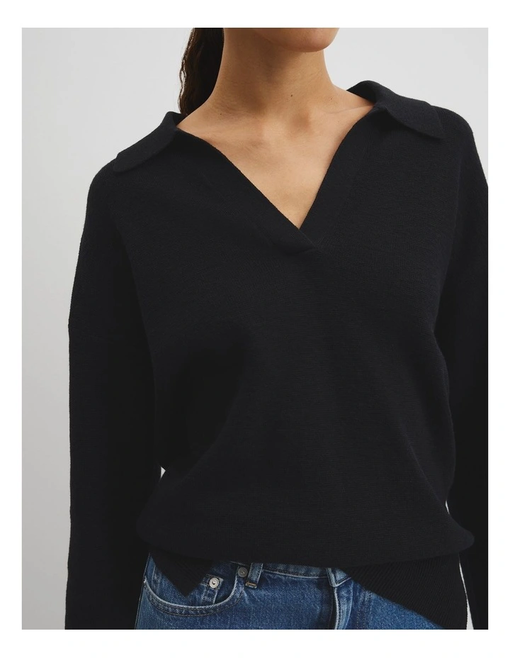 Organically Grown Cotton Linen Blend Long Sleeve Knit Jumper in Black image 2