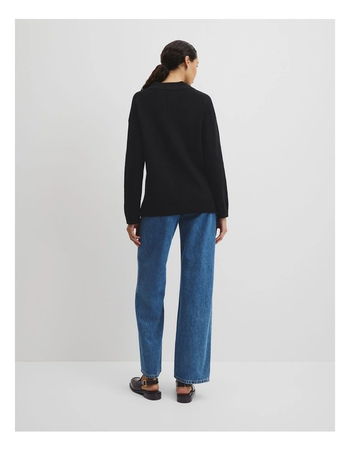 Organically Grown Cotton Linen Blend Long Sleeve Knit Jumper in Black image 4