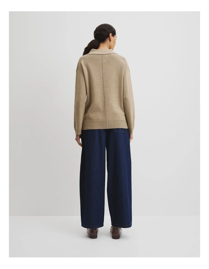 Organically Grown Cotton Linen Blend Long Sleeve Knit Jumper in Almond image 4