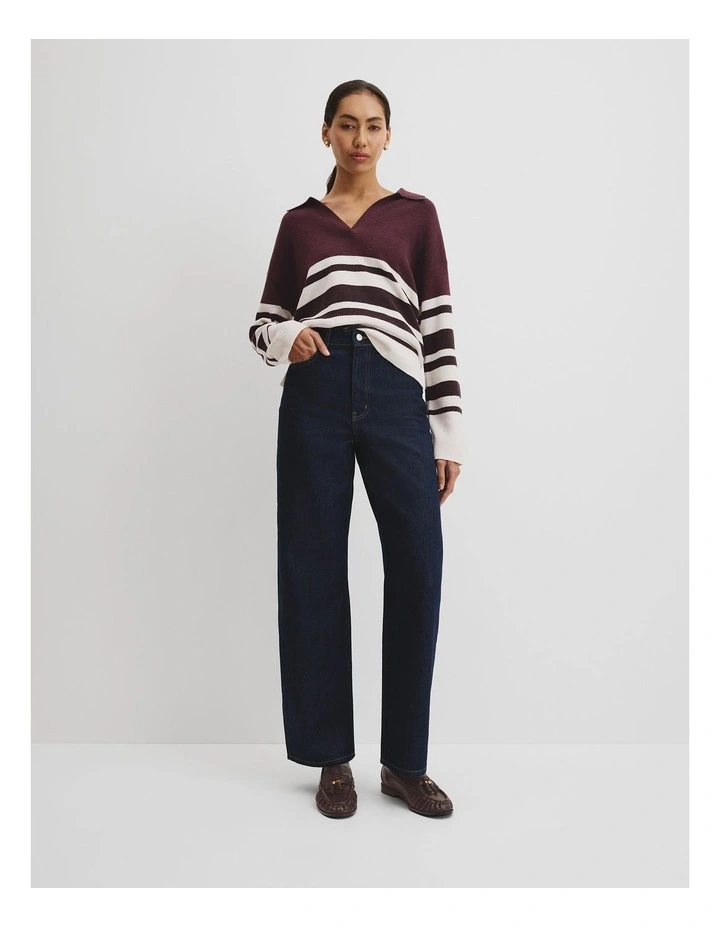 Organically Grown Cotton Linen Blend Long Sleeve Stripe Knit Jumper in Cocoa Bean Stripe image 3