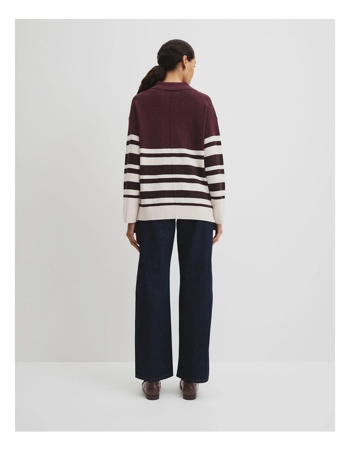 Organically Grown Cotton Linen Blend Long Sleeve Stripe Knit Jumper in Cocoa Bean Stripe image 4