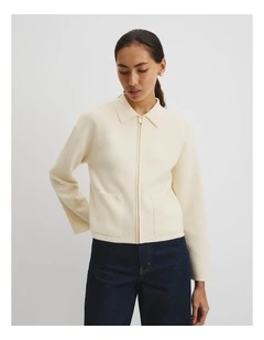 Zip Knit Jacket in Bone