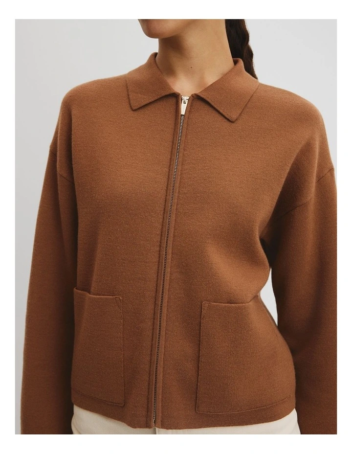 Zip Knit Jacket in Cognac image 2