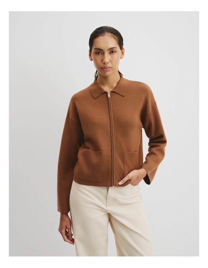 Zip Knit Jacket in Cognac image 3