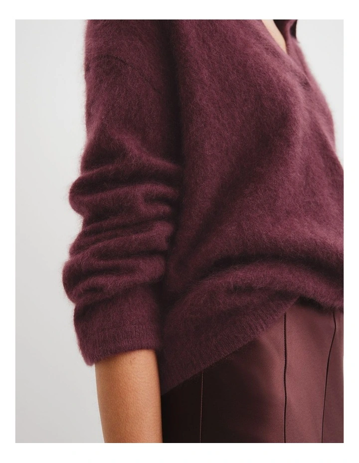 Fluffy Collared Knit Jumper in Plum image 2